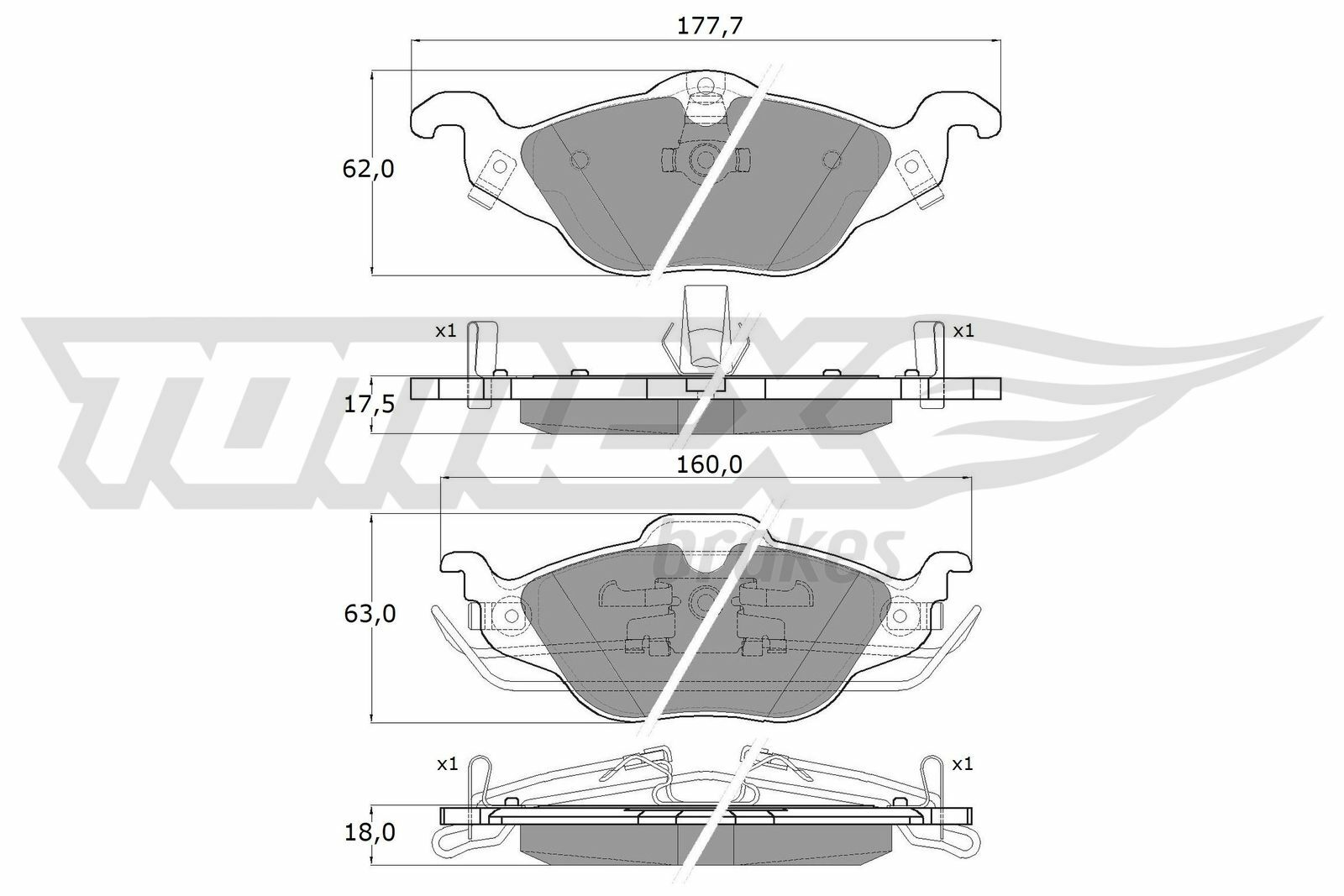 Sada brzdových destiček, kotoučová brzda TOMEX Brakes